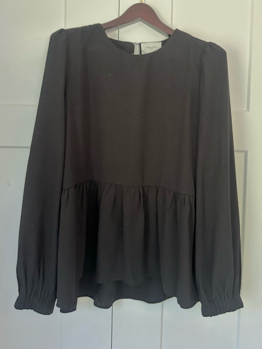 Tuckernuck Pomander Place Carlota Black Peplum Long-Sleeve Blouse XXXL